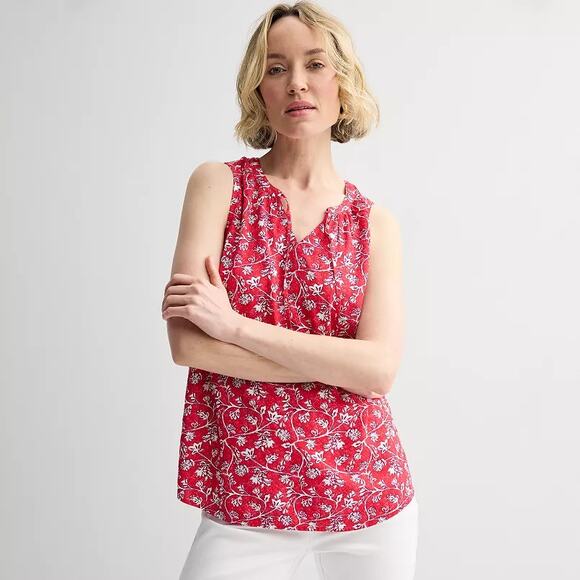croft & barrow Tops - NWT Croft & Barrow Red Sketchy Floral Sleeveless Challis Blouse Women's Size XXL